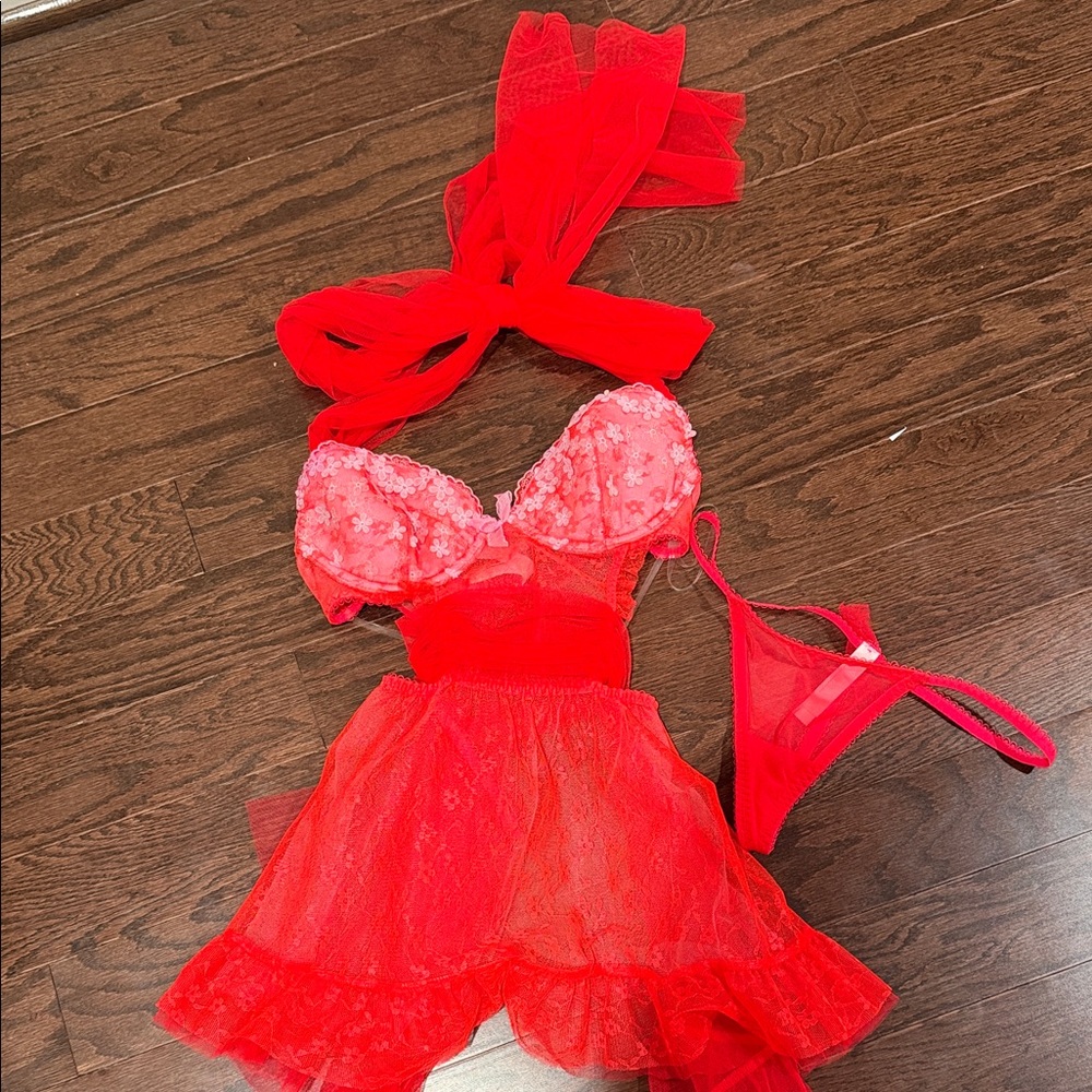 Victoria's Secret Vibrant Red Lace Lingerie